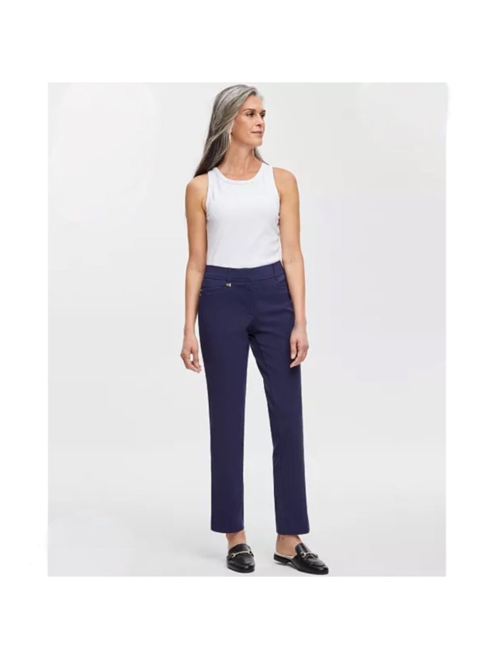 JM Collection Women’s Navy Blue Curvy Fit Straight Leg Pants 14S Tummy Control